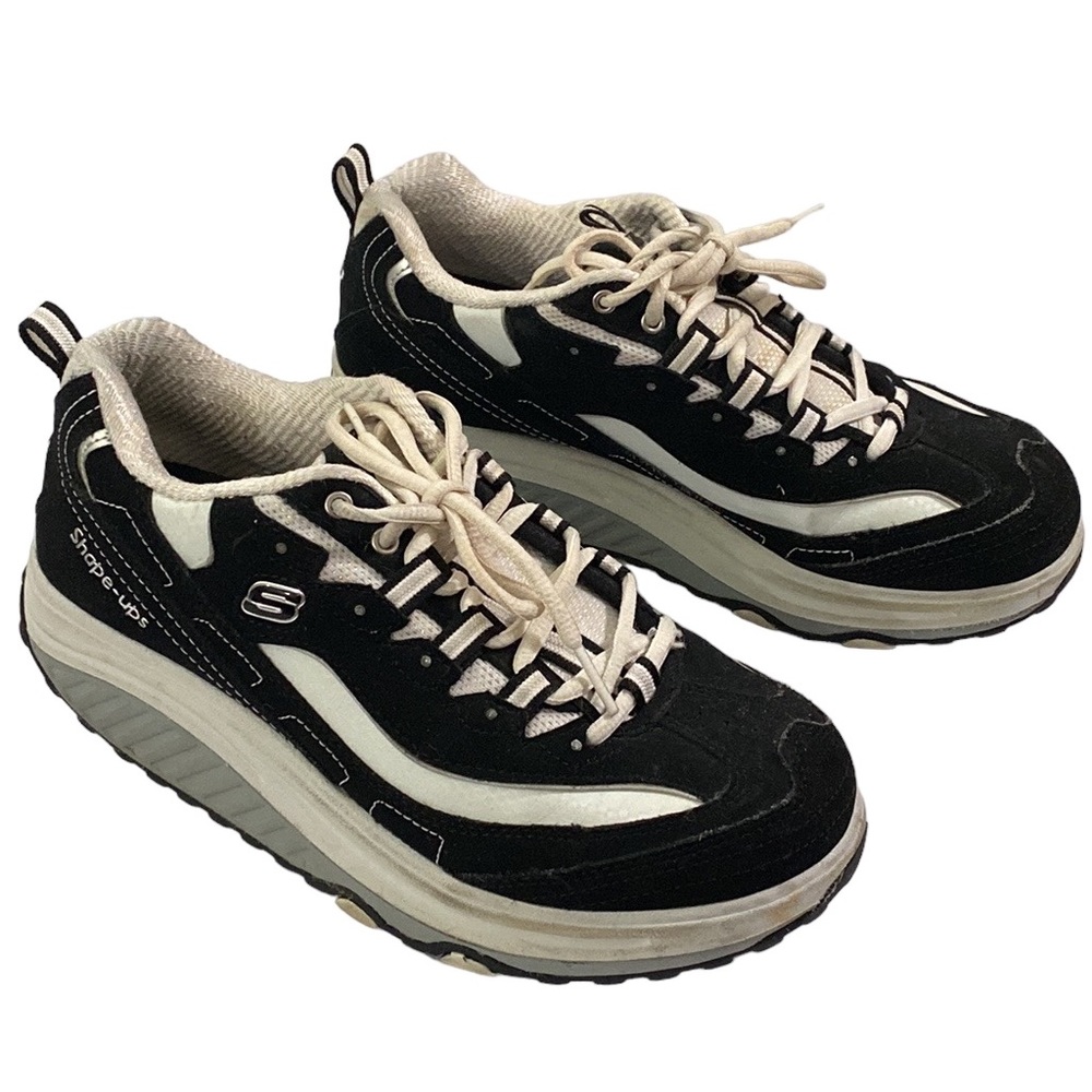 Skechers shape up walking shoes black and white leather size 8